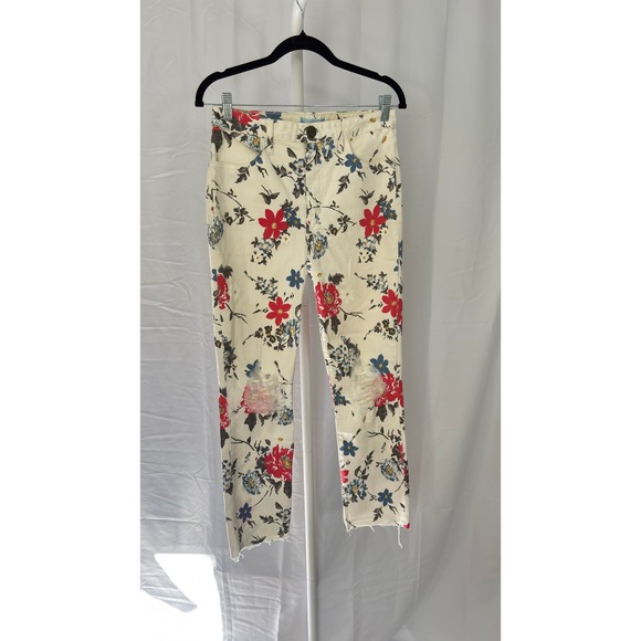 $140 Mumu Blue‎ Floral Distressed Skinny Jeans Women's White Red Blue Flower - Picture 2 of 10